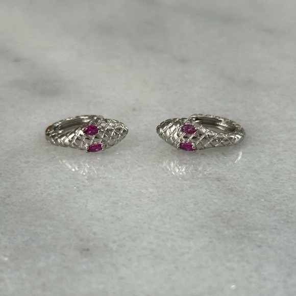Modest Lu Jewelry - Sterling Silver Snake Huggie Hoop Pink Crystal Earrings
Brand New